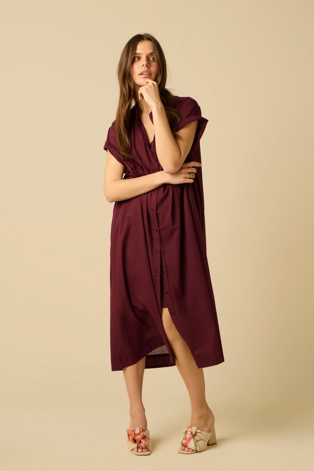Robe longue avec ceinture - violet foncé