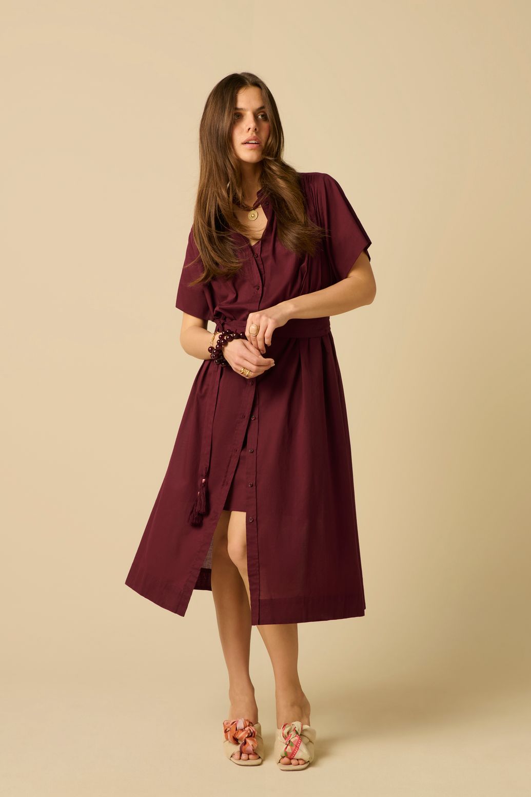 Robe longue avec ceinture - violet foncé