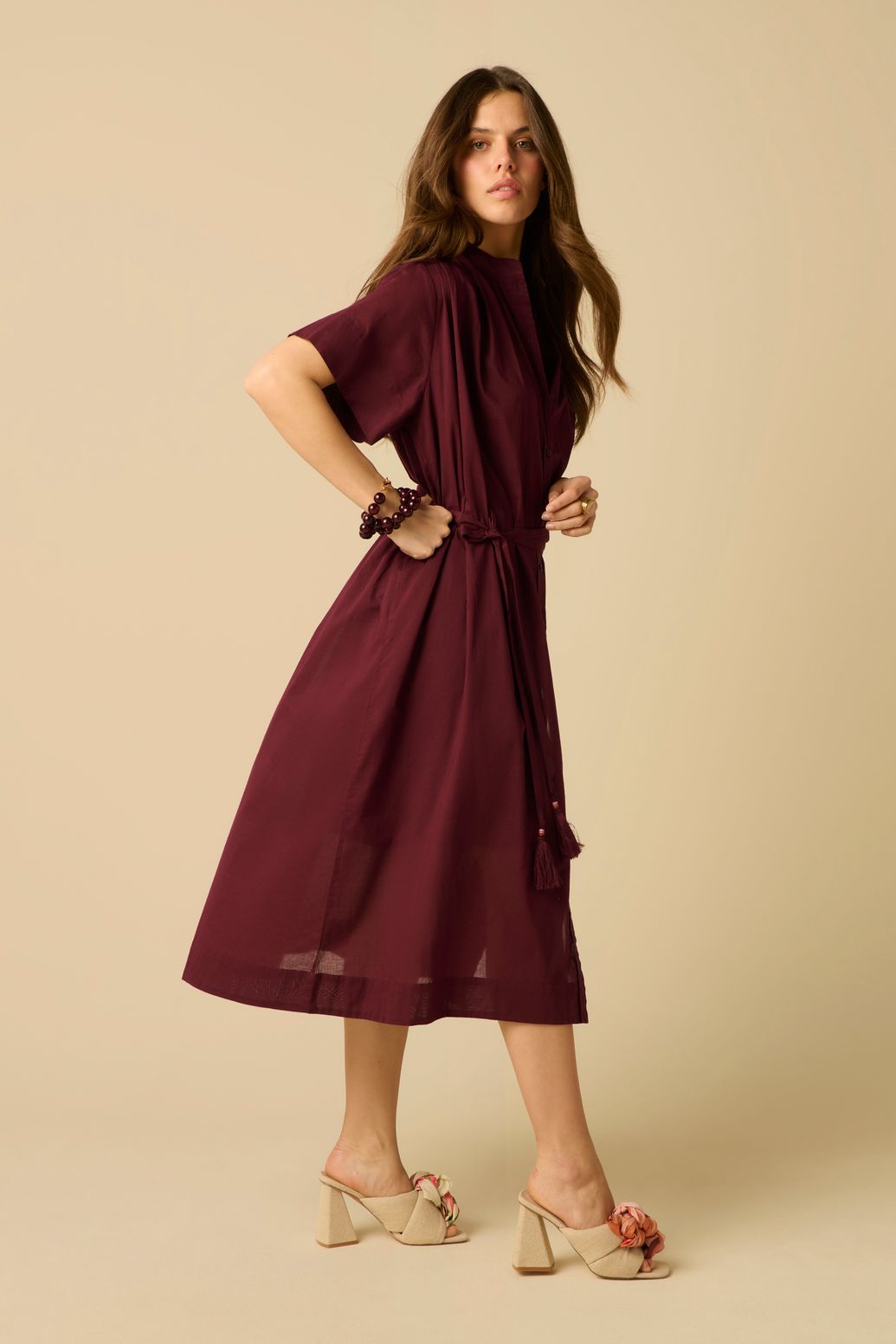 Robe longue avec ceinture - violet foncé