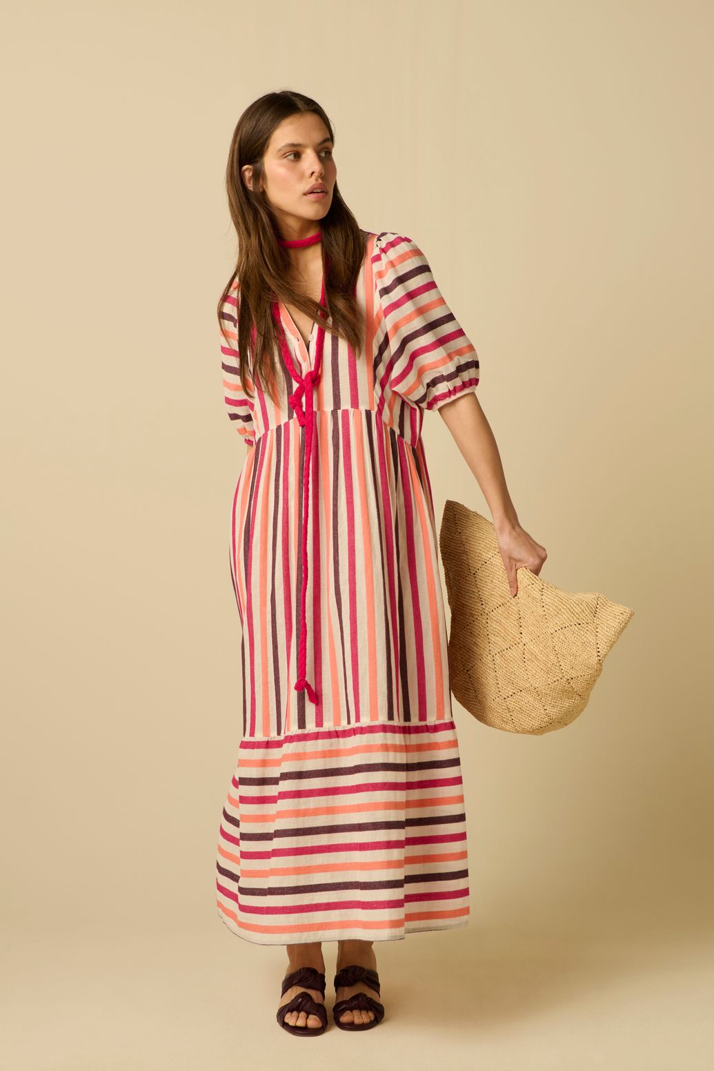Multicolour maxi jurk met strepen