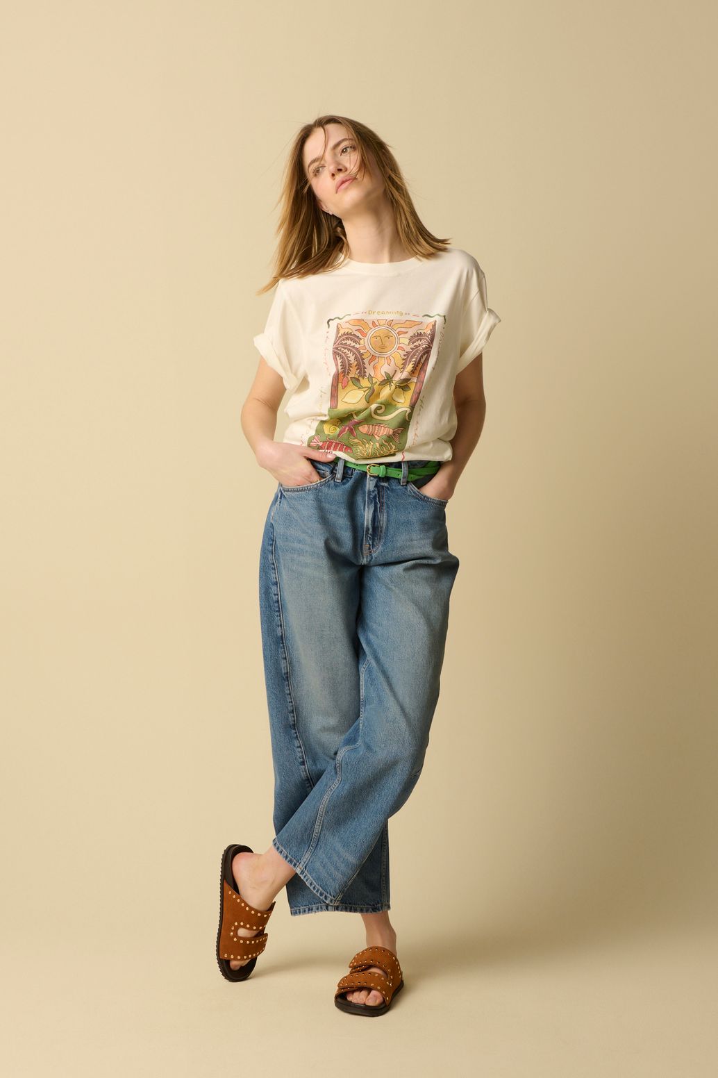 Wit T-shirt met palm print