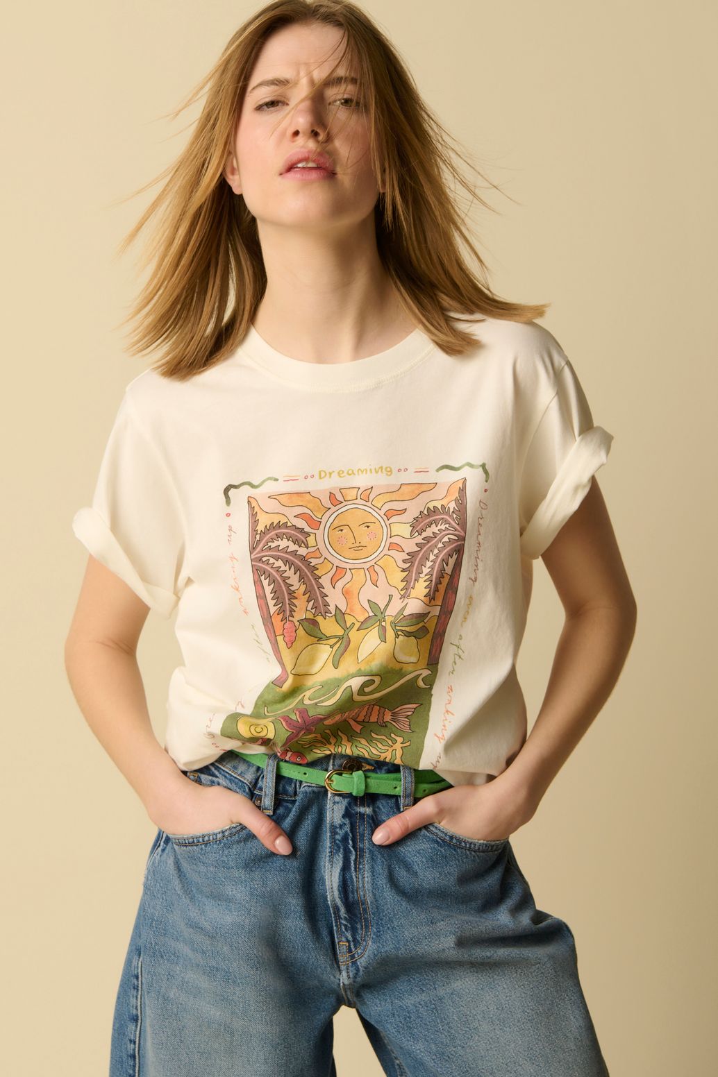 Wit T-shirt met palm print