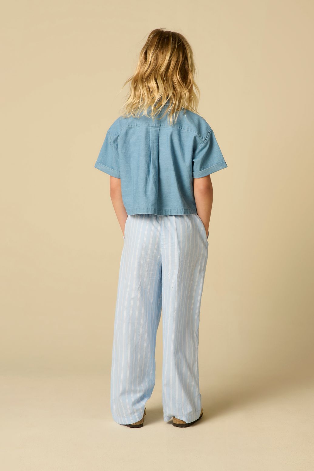Pantalon jambes larges à rayures - bleu clair