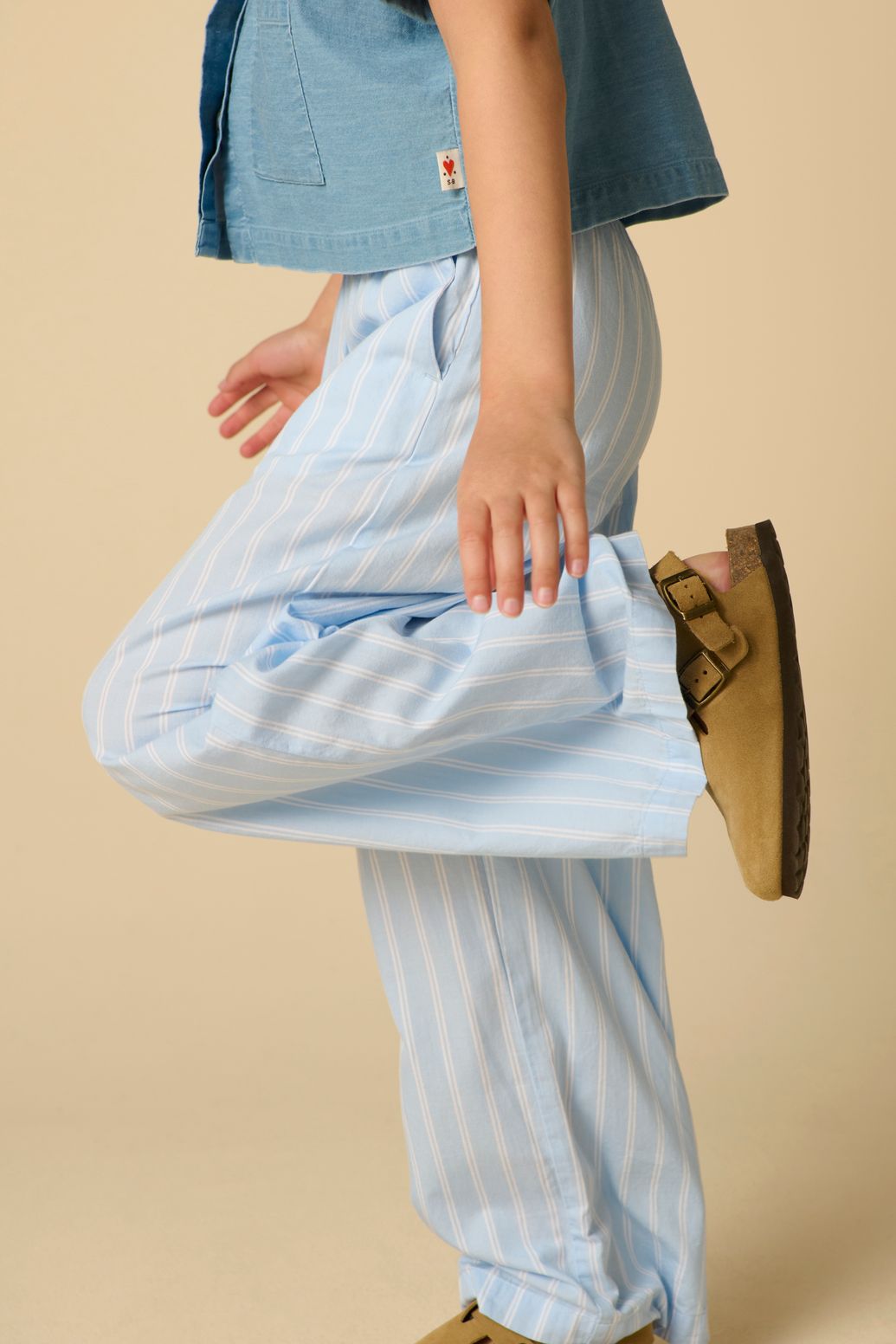 Lichtblauwe wide leg broek met strepen