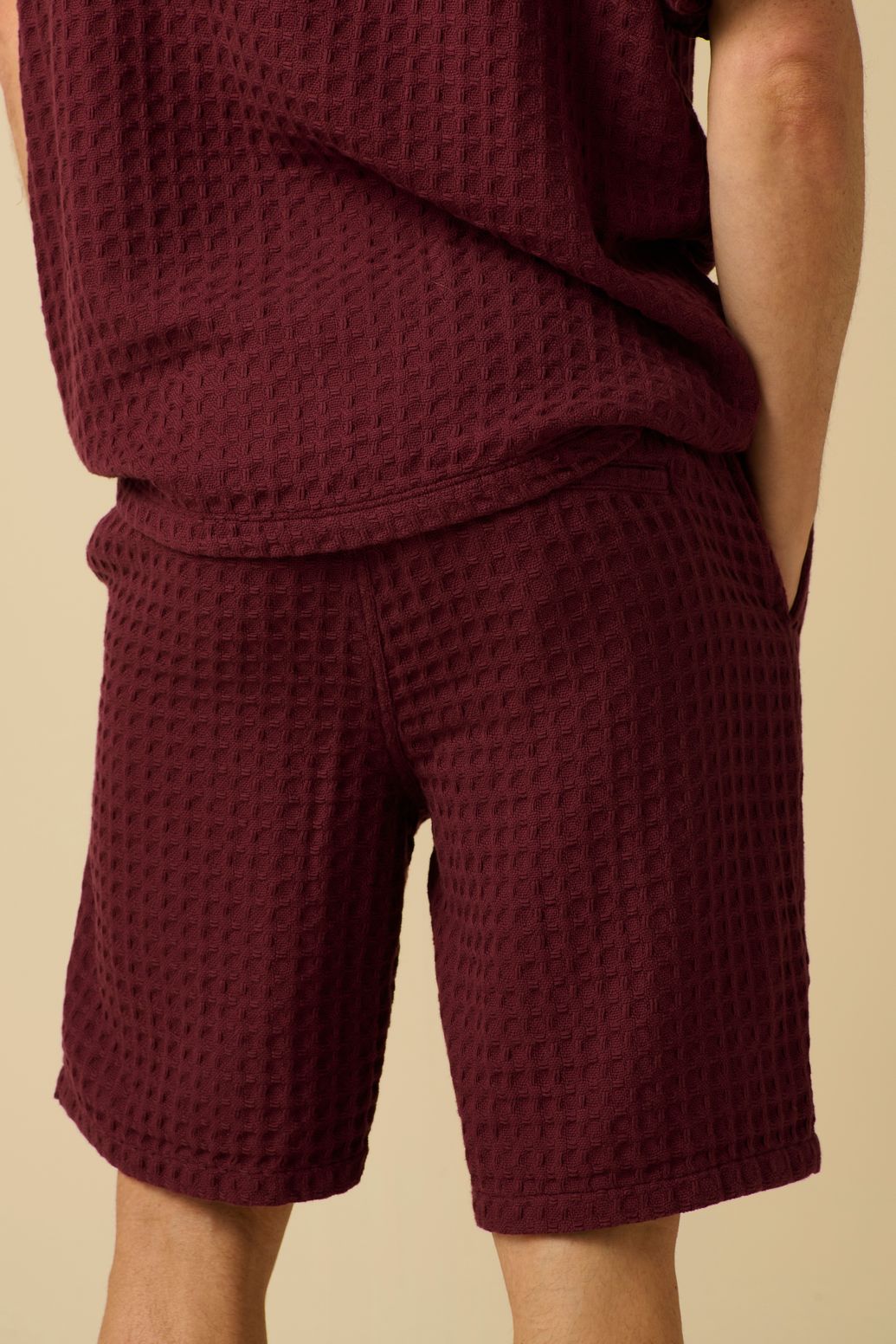 Shorts mit Waffelmuster - dunkelrot