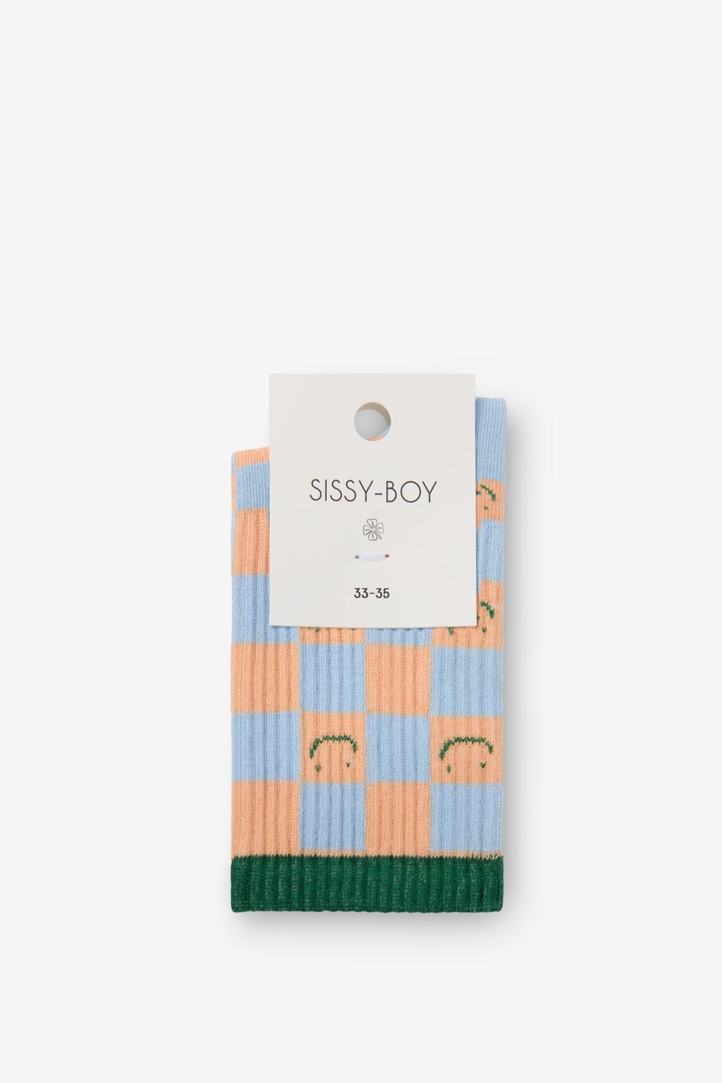 Blauwe sokken met blokjespatroon