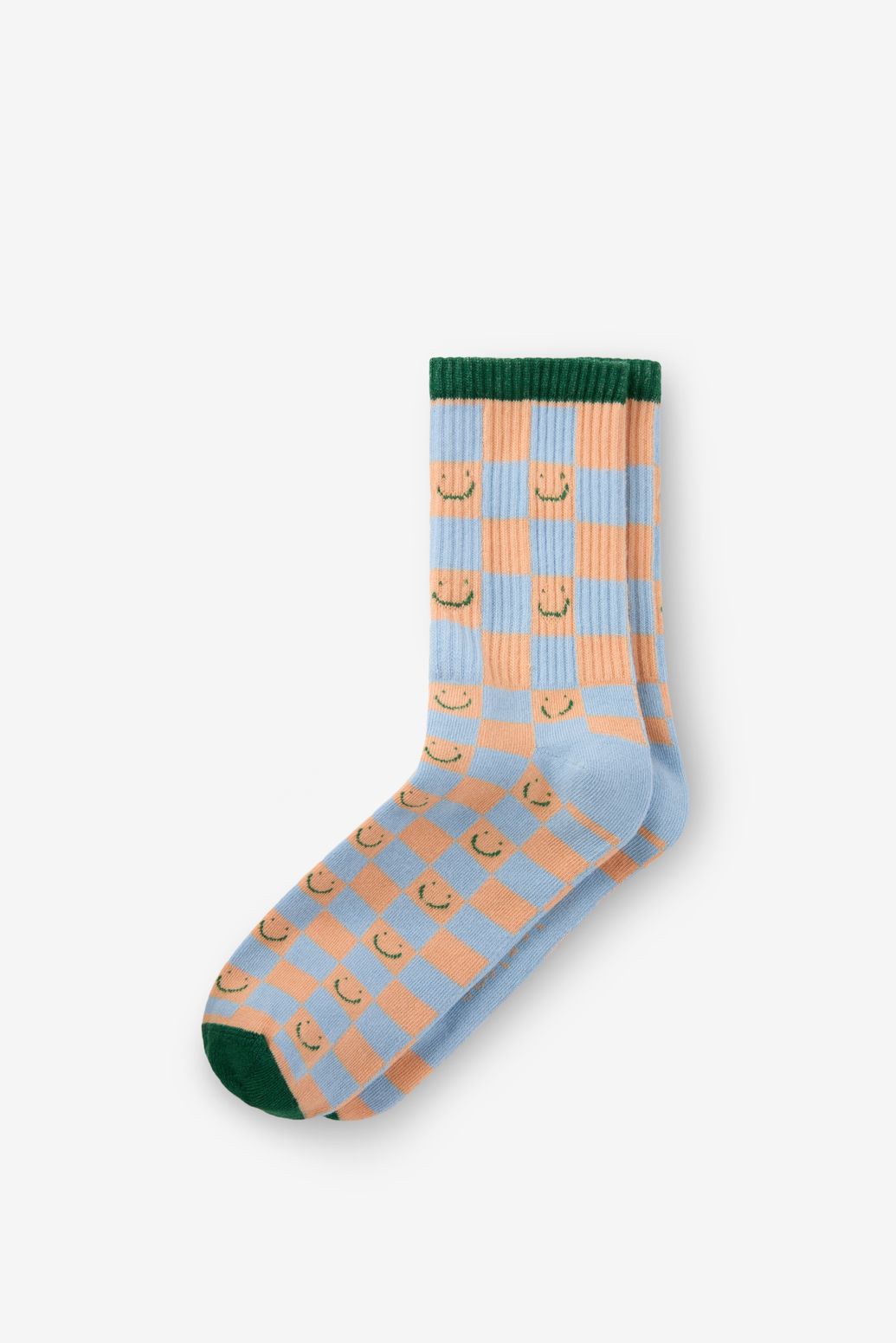 Blauwe sokken met blokjespatroon