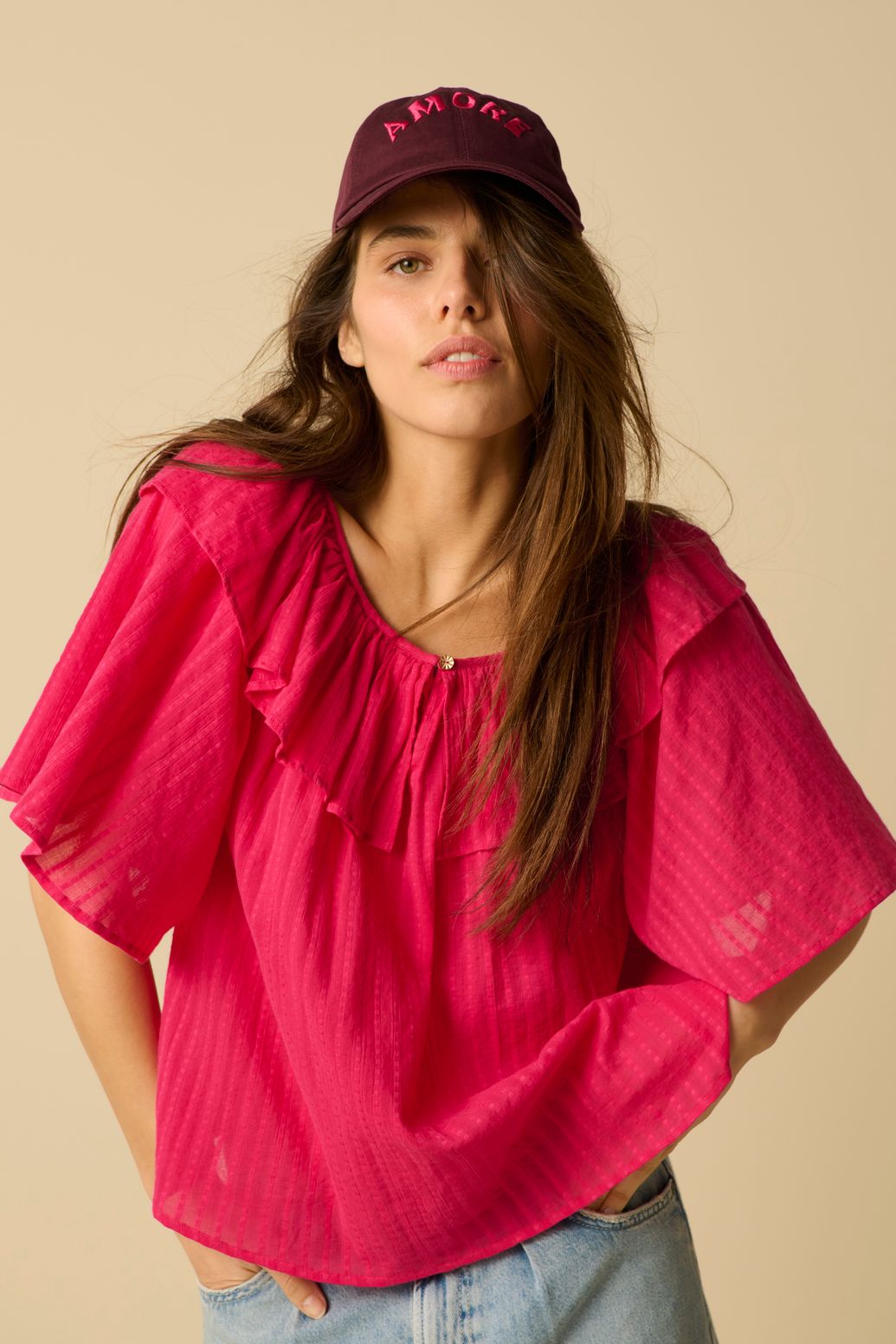 Top avec volants - rose foncé
