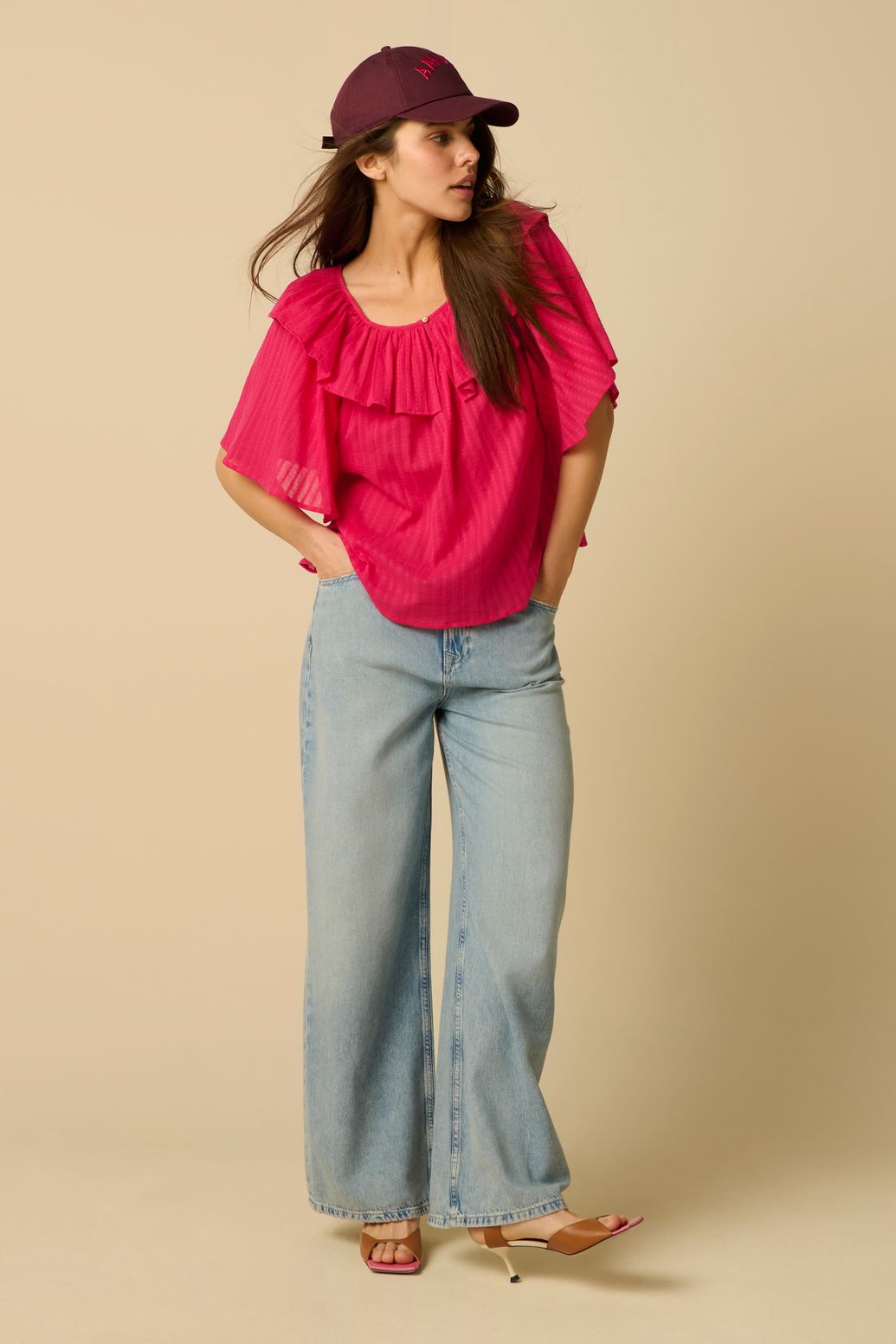 Top avec volants - rose foncé