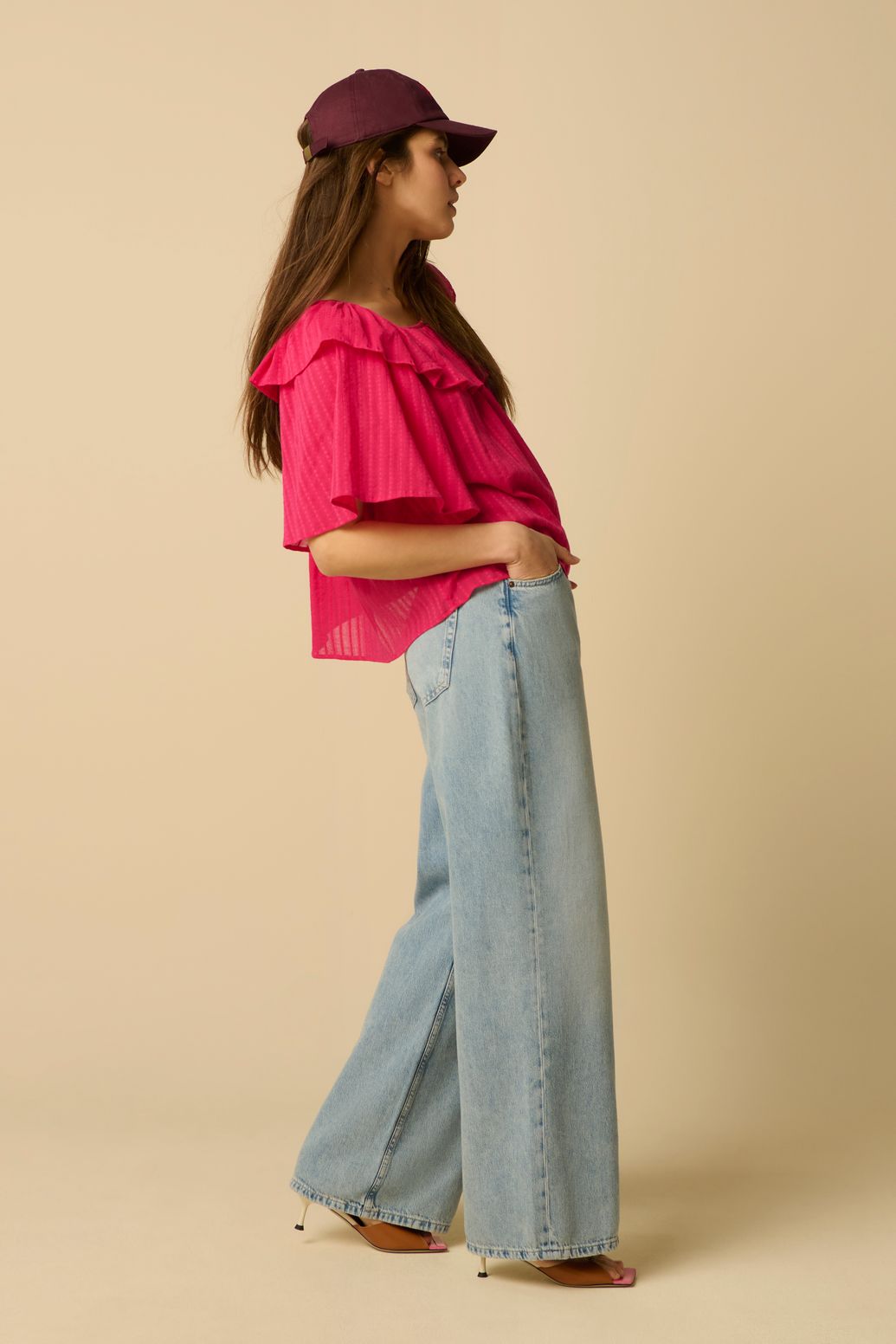 Top avec volants - rose foncé