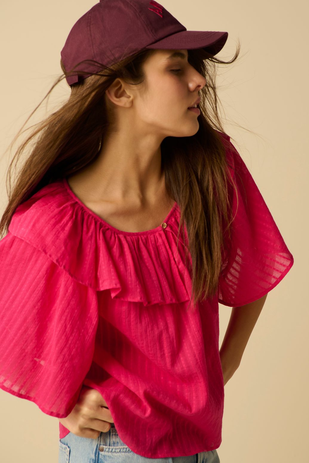 Top avec volants - rose foncé