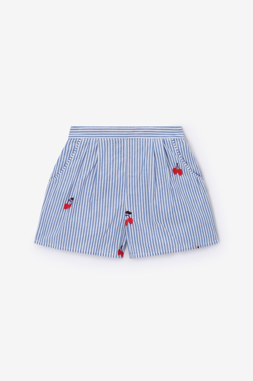 Gestreifte Shorts mit Stickerei - blau