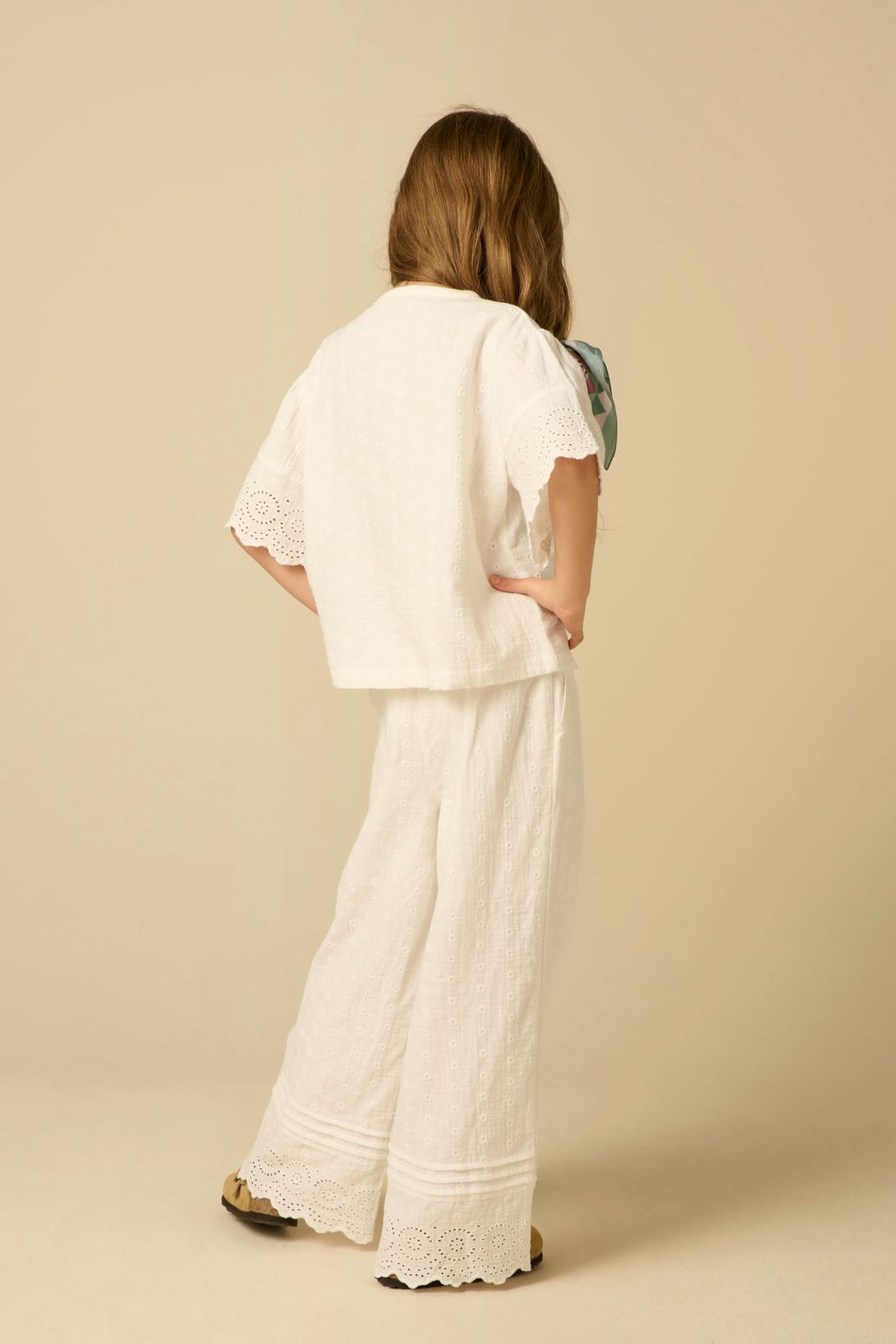 Witte wide leg broek met broderie