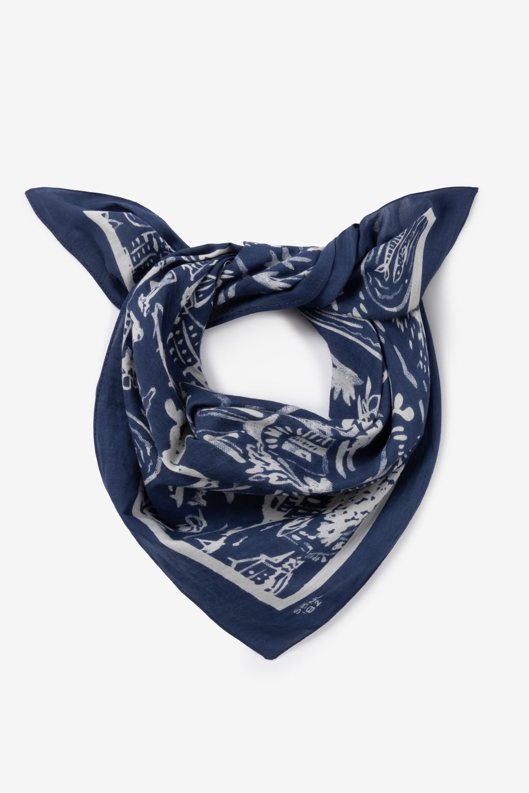 Blauwe sjaal met landschap print