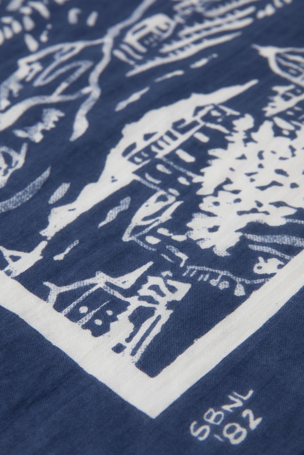 Blauwe sjaal met landschap print