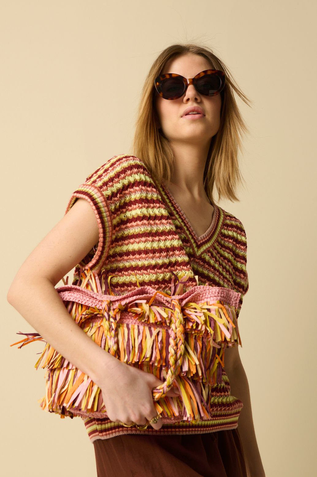 Sac avec franges - rose