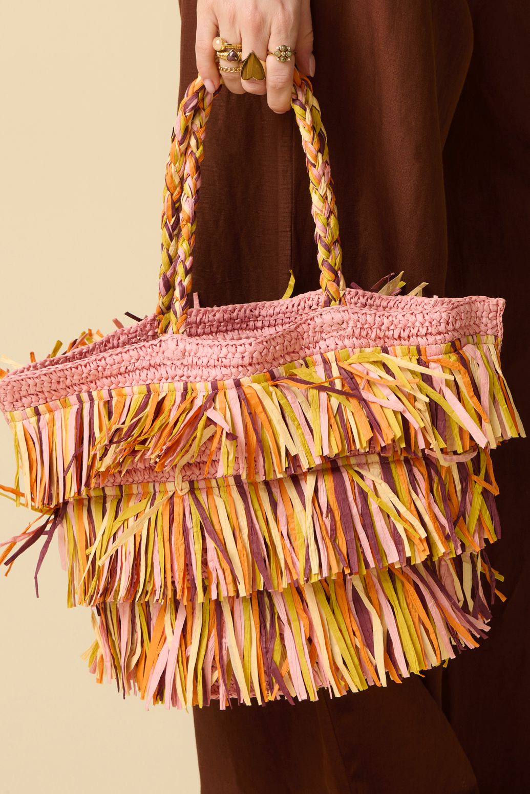 Tasche mit Fransen - rosa