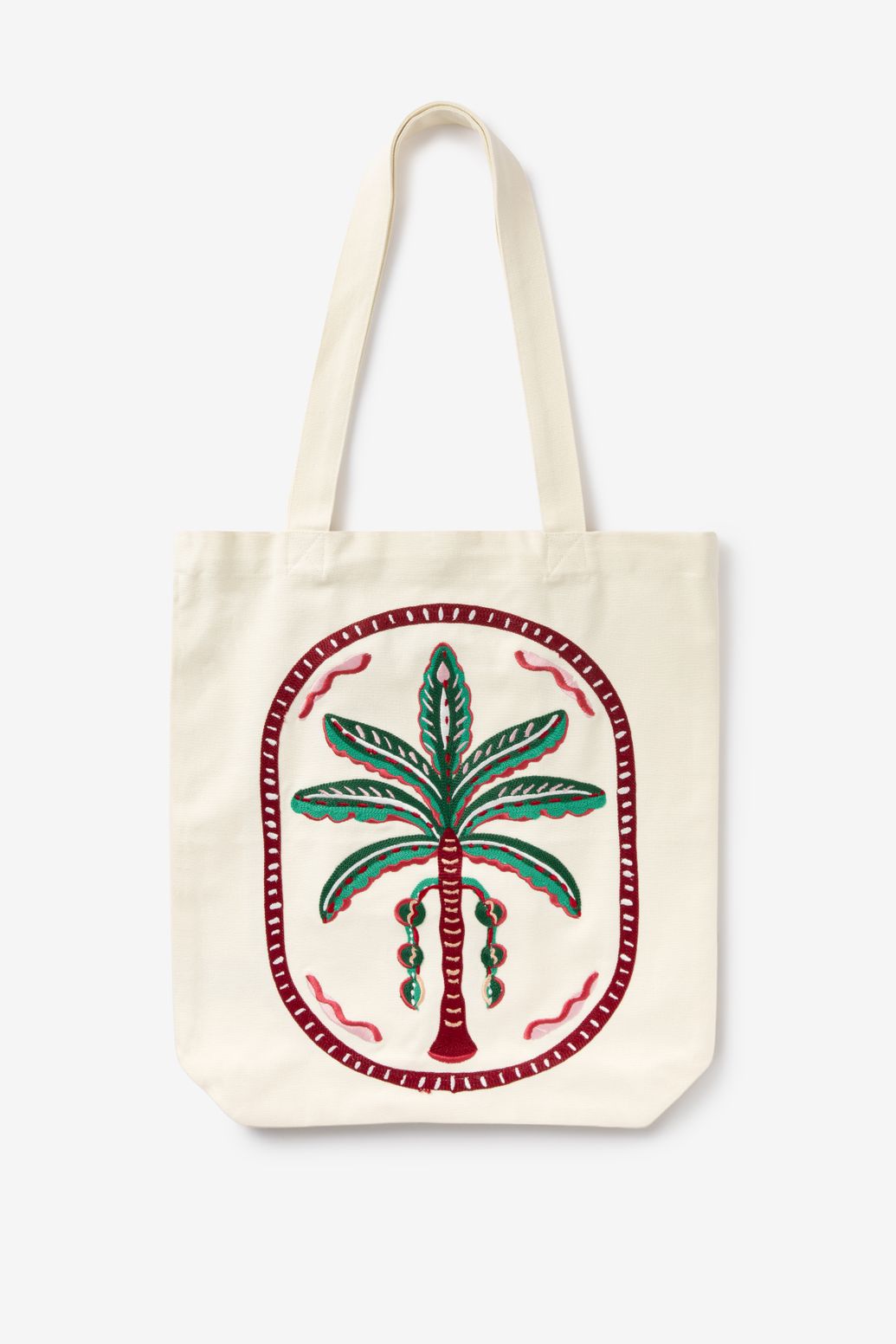 Lichtgele canvas shopper met palmboom