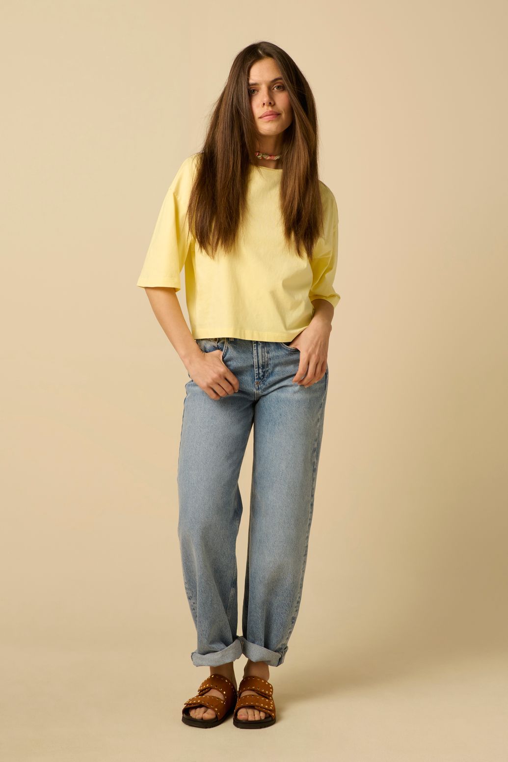 Geel boxy T-shirt
