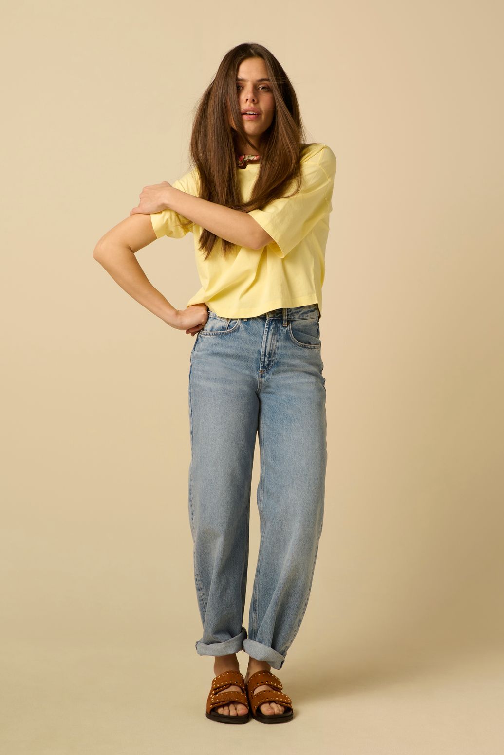 Geel boxy T-shirt