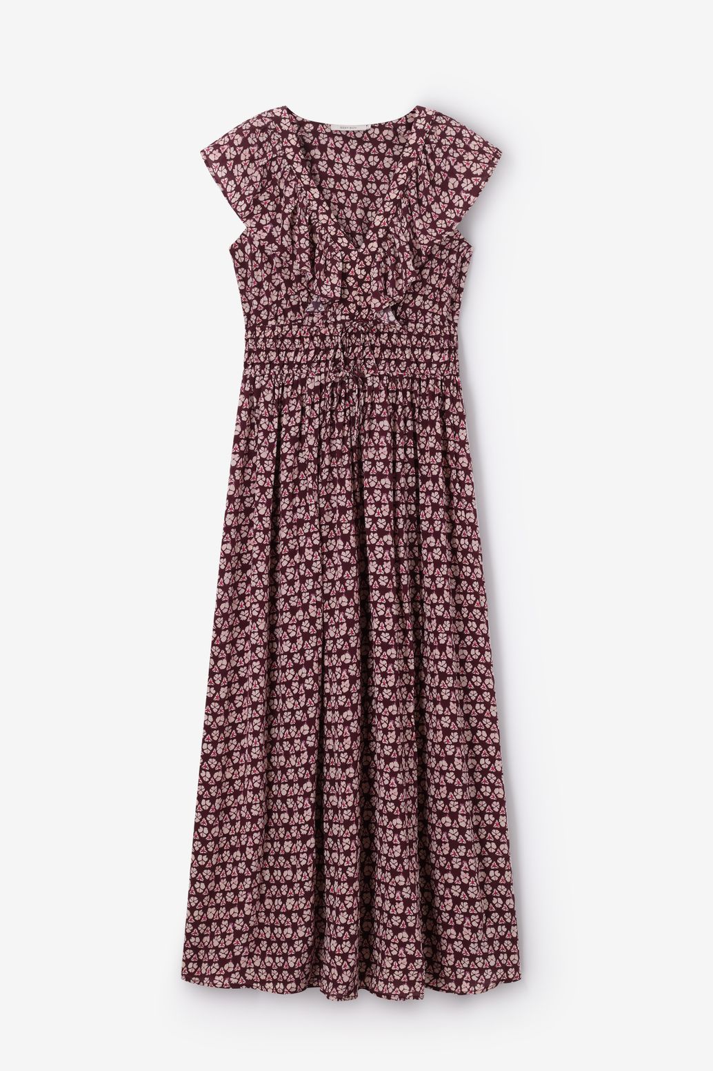 Donkerrode maxi jurk met ikat print