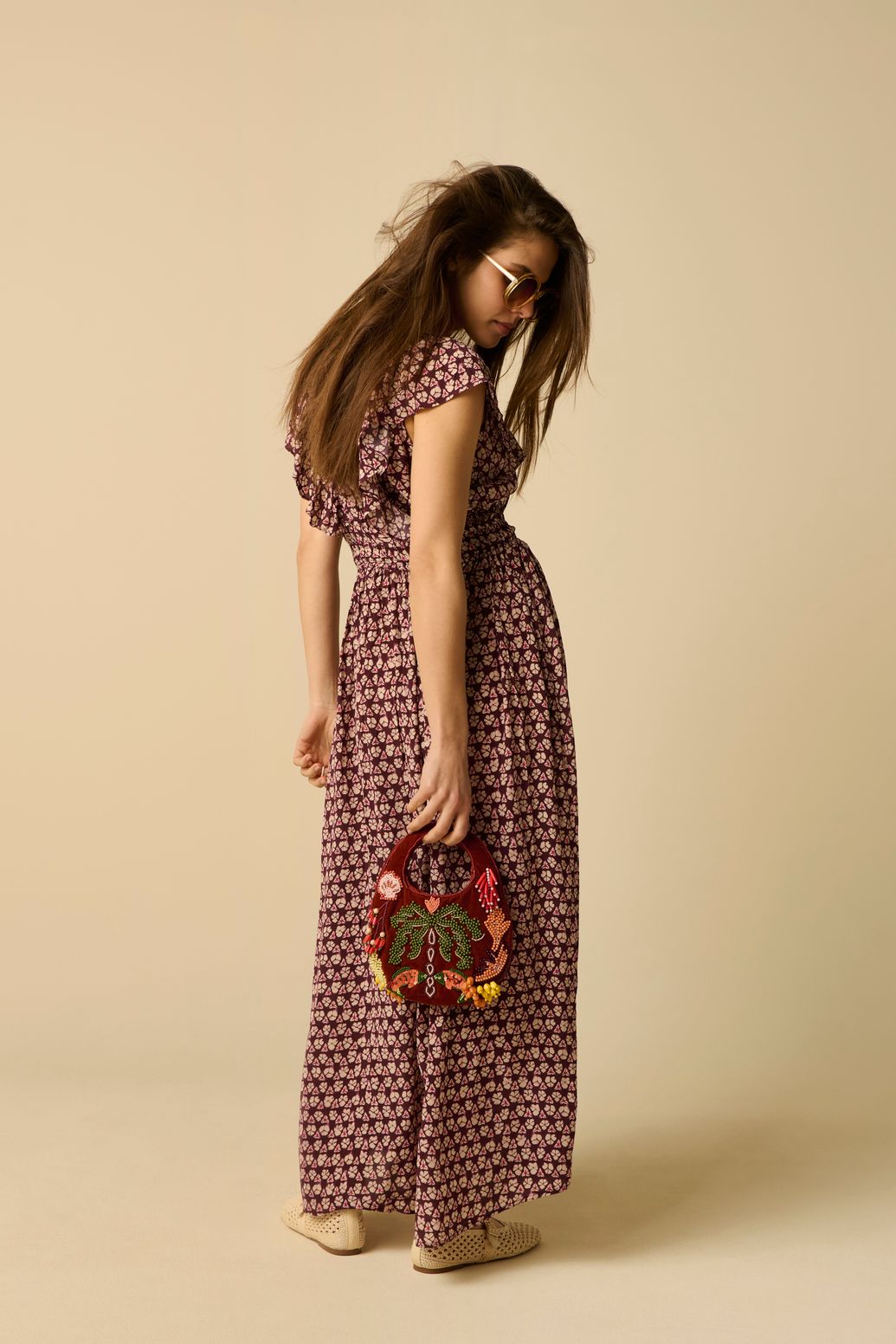 Robe longue avec imprimé ikat - rouge foncé