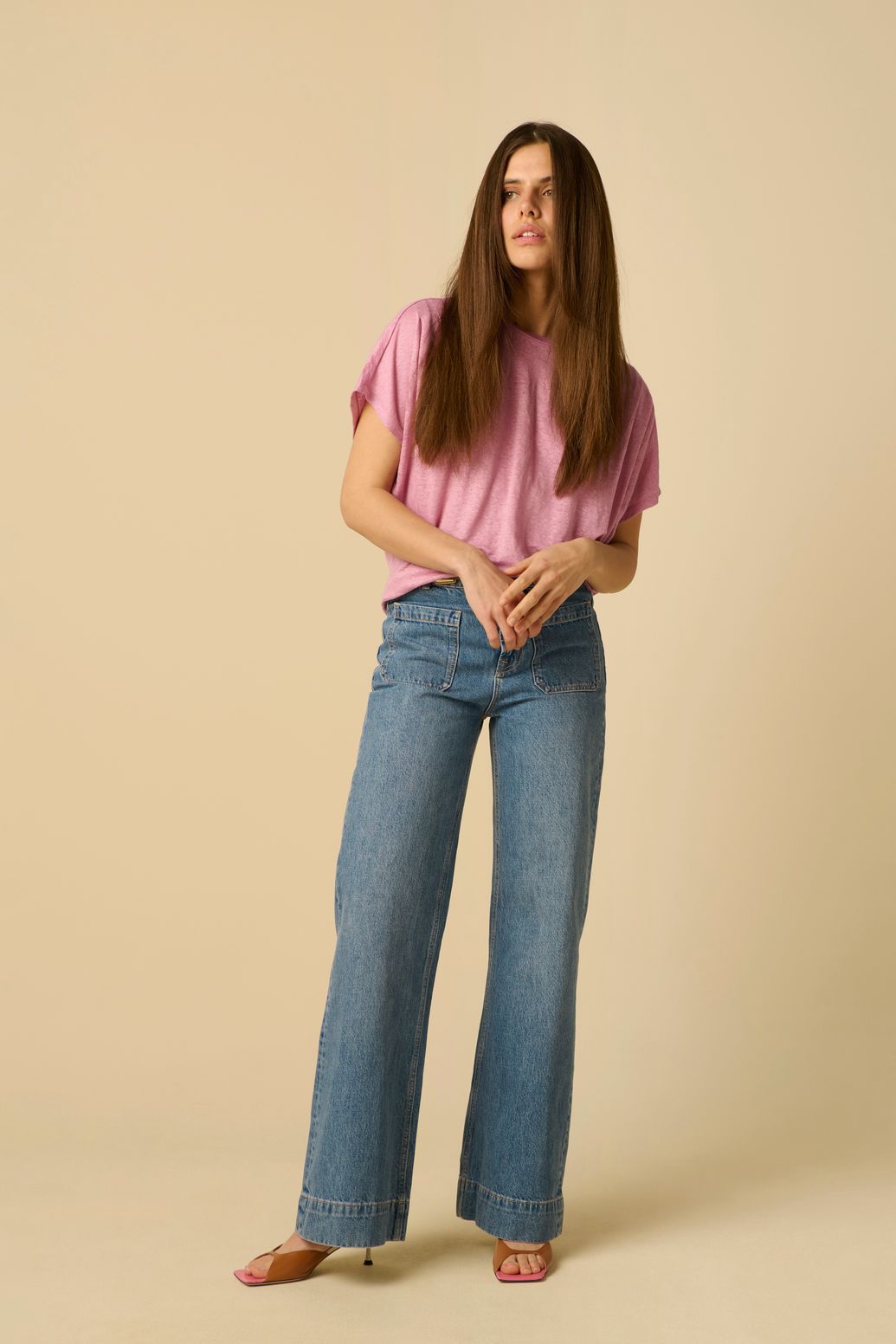 Paars linnen boxy T-shirt