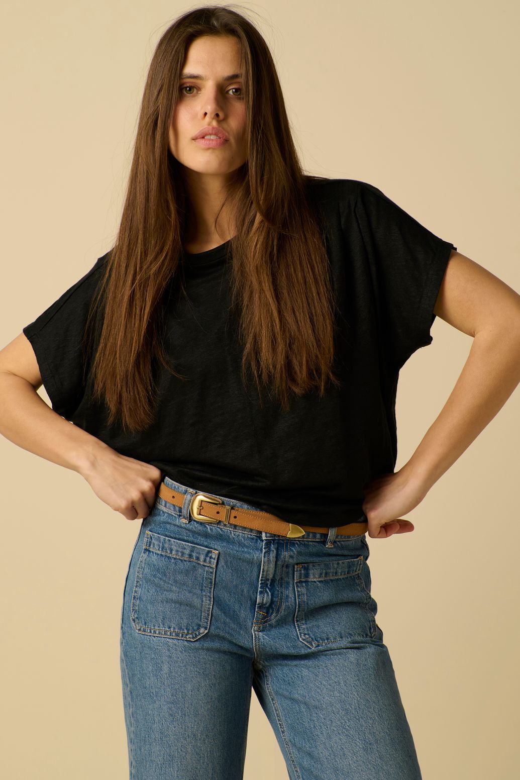 Kastiges Leinen-Shirt - schwarz