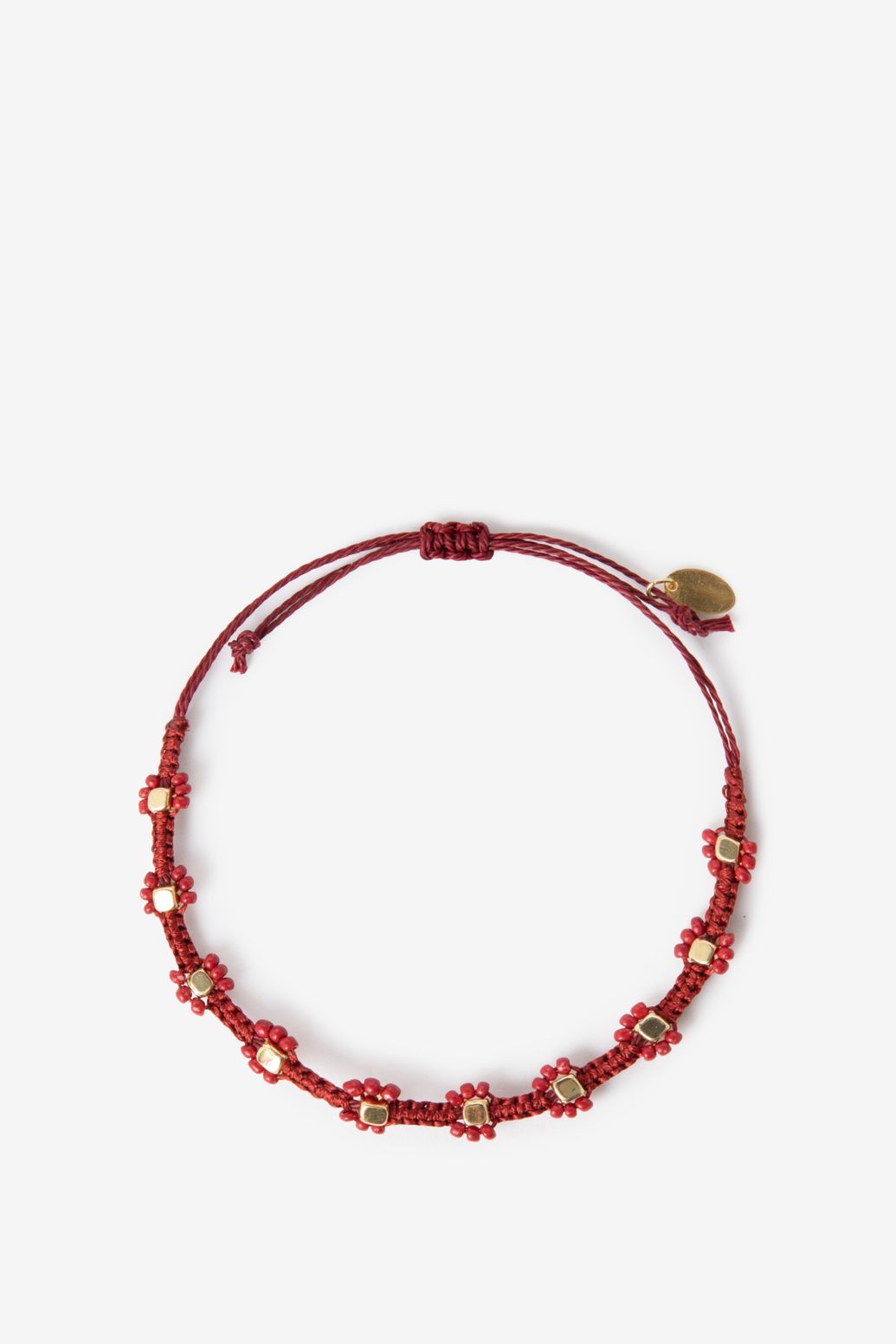 Donkerrode bloemen armband met kralen