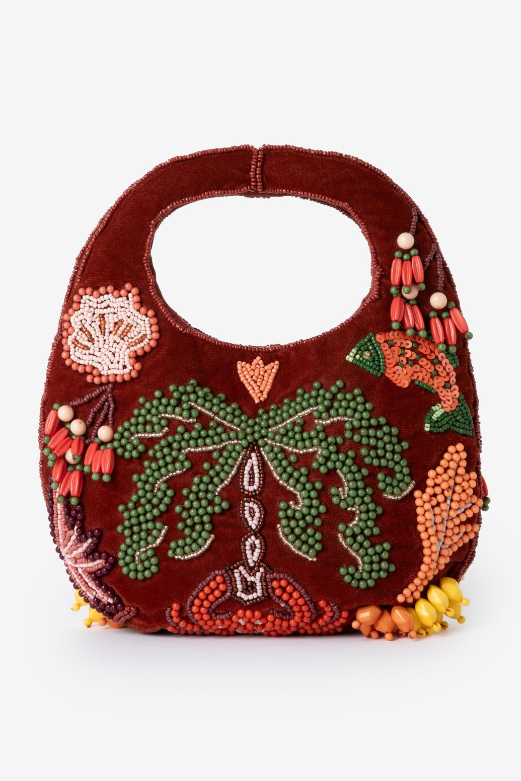 Sac en velours avec perles - rouge foncé
