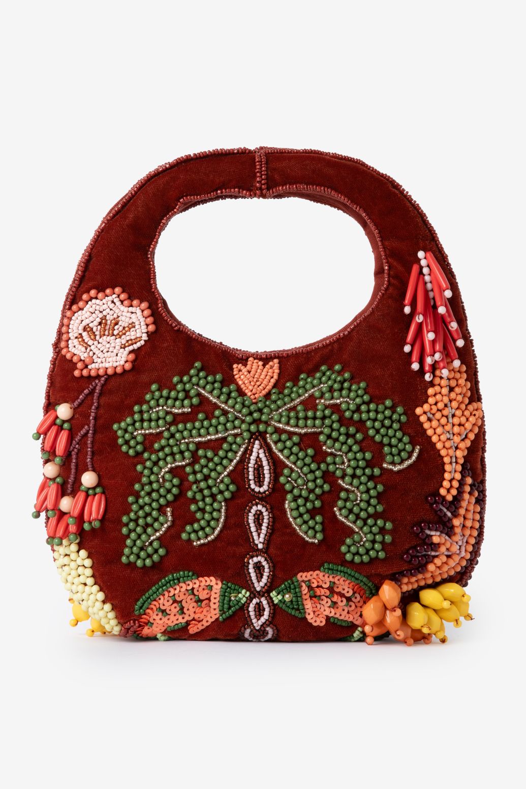 Sac en velours avec perles - rouge foncé