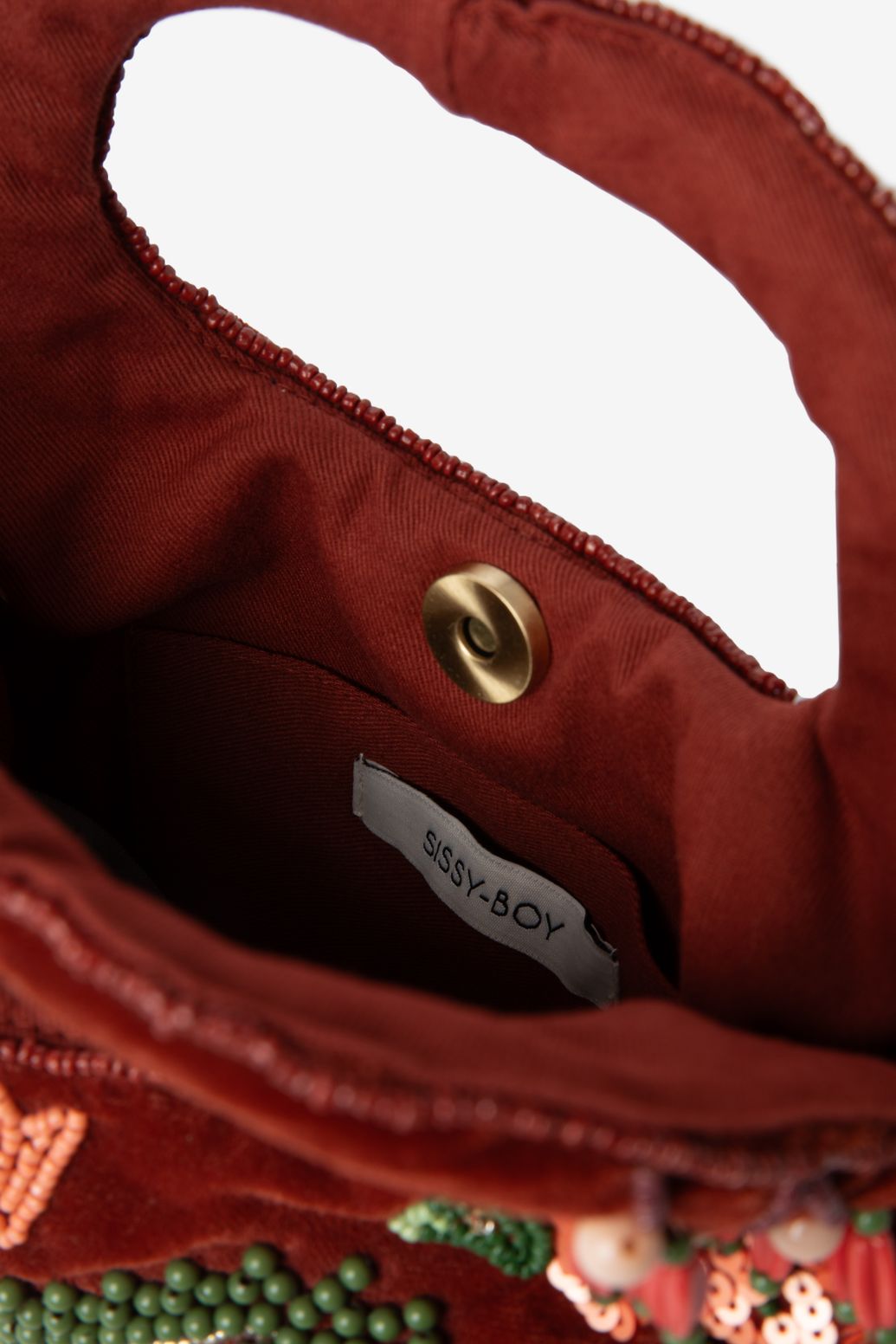 Sac en velours avec perles - rouge foncé