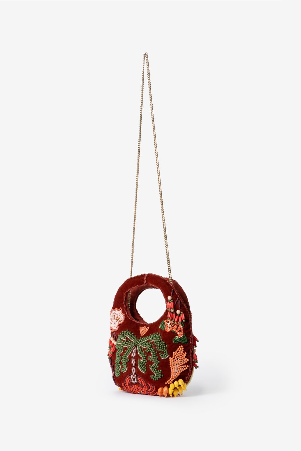 Sac en velours avec perles - rouge foncé