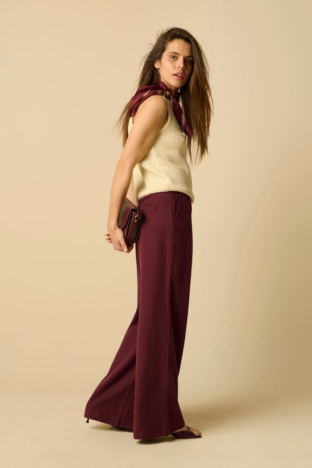 Donkerrode wide leg broek