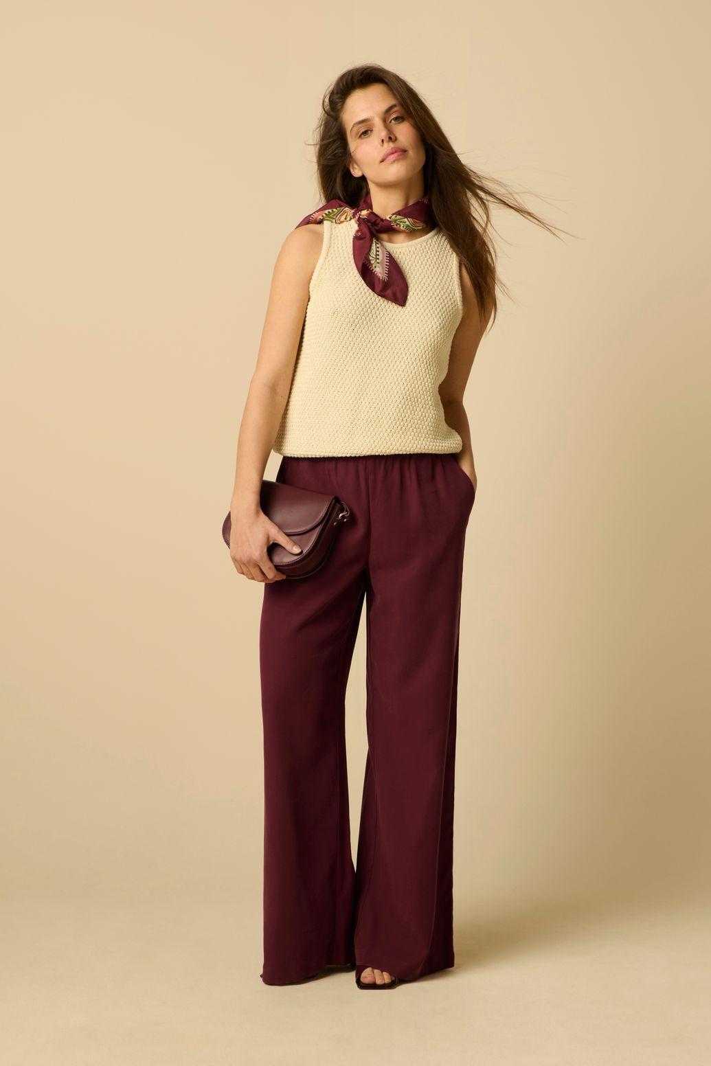 Donkerrode wide leg broek
