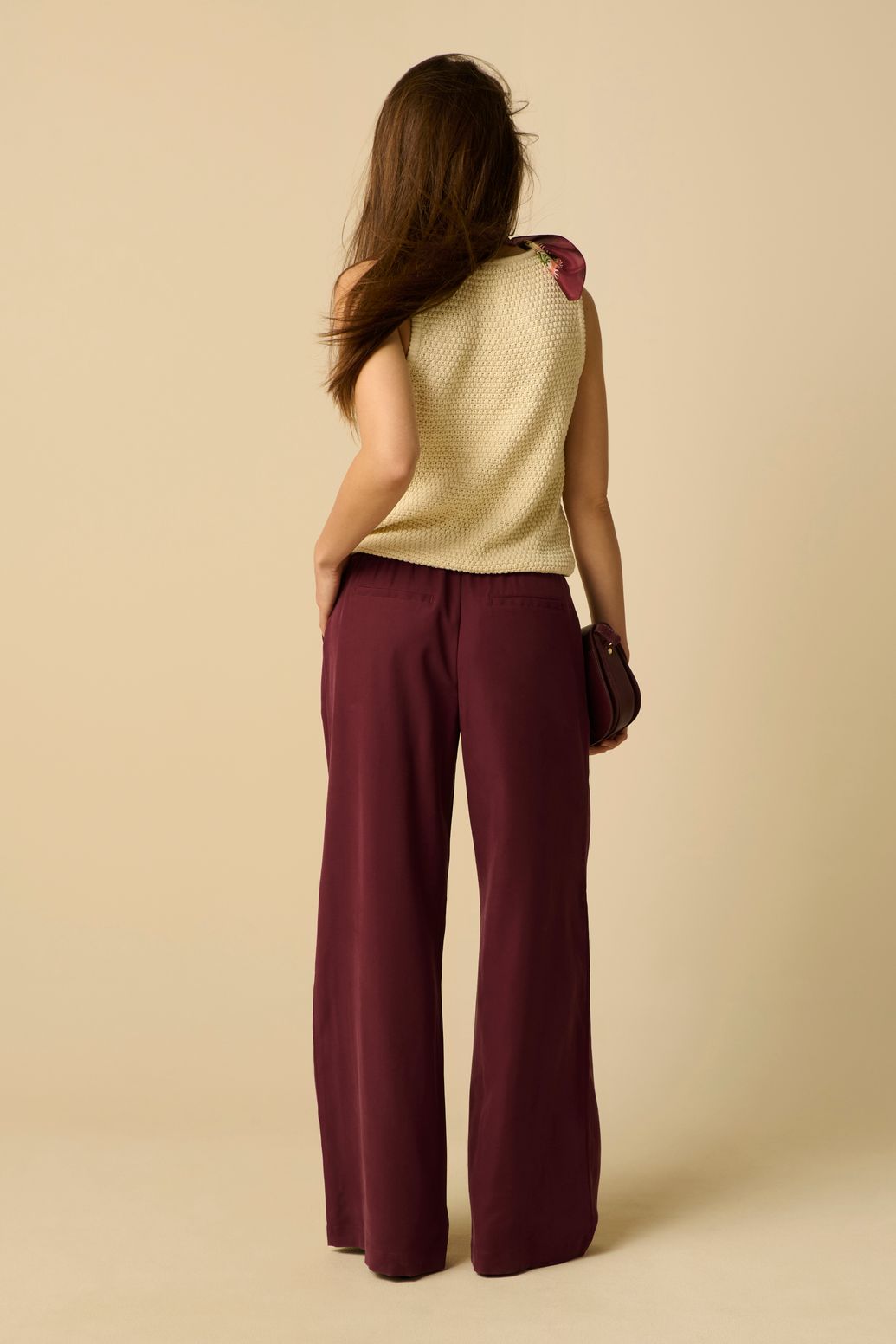 Donkerrode wide leg broek