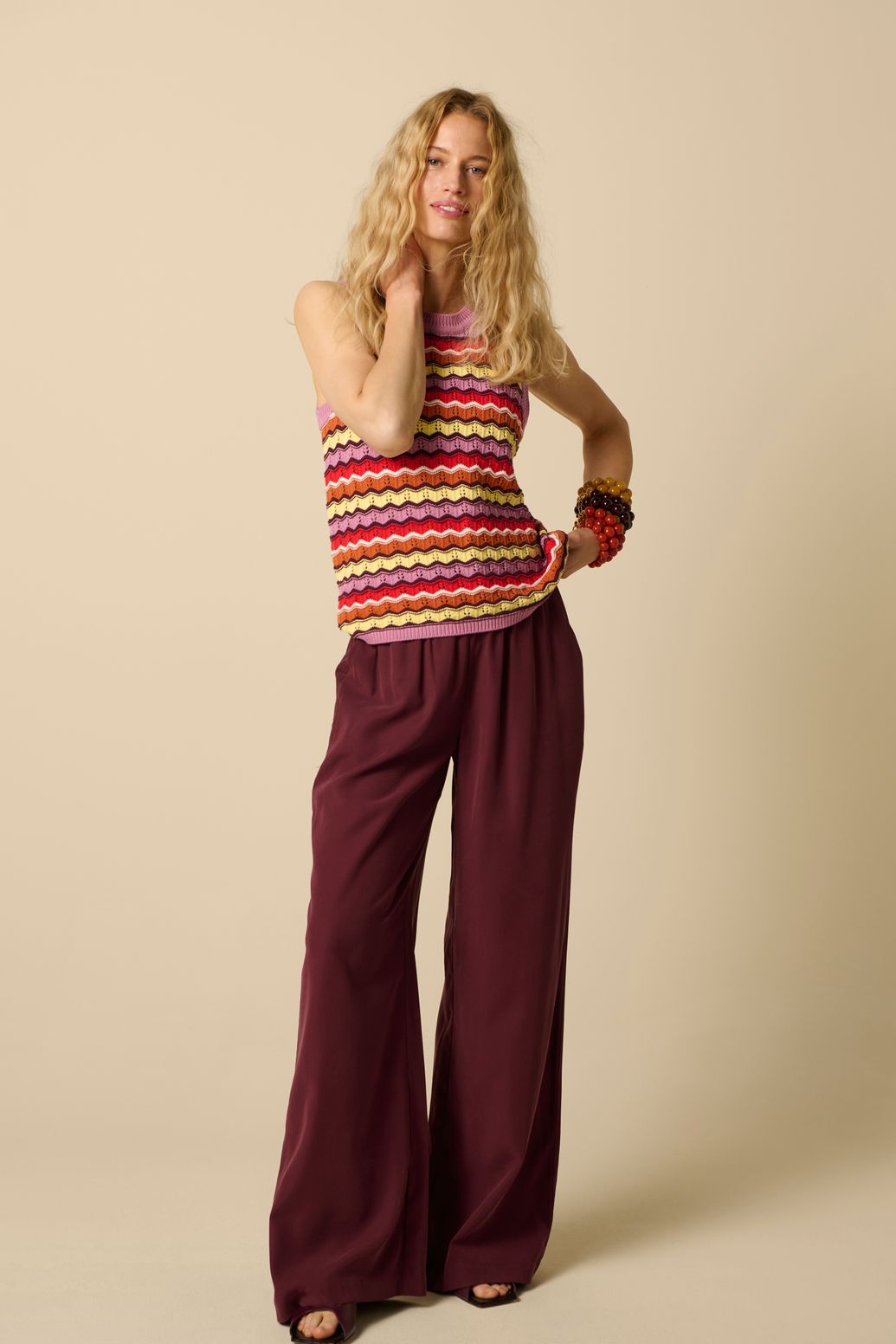 Pantalon jambes larges - rouge foncé