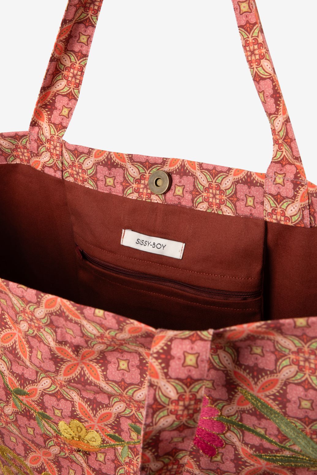 Grand cabas en toile avec imprimé fleuri - rouge foncé
