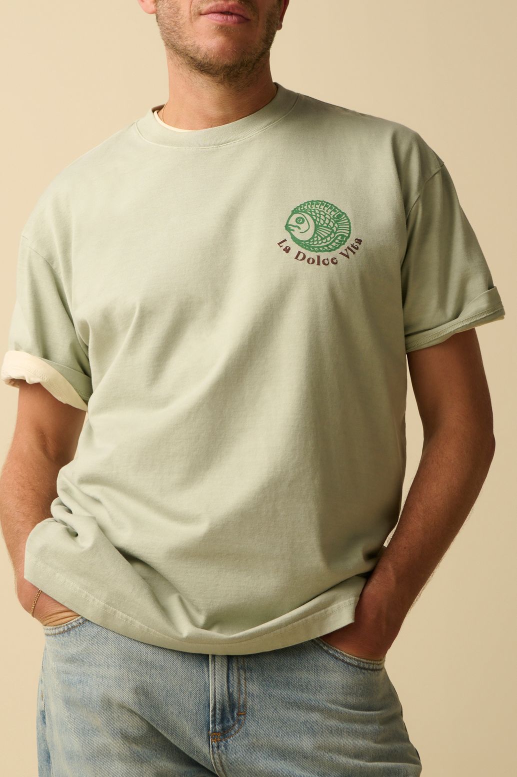 Lichtgroen T-shirt met artwork