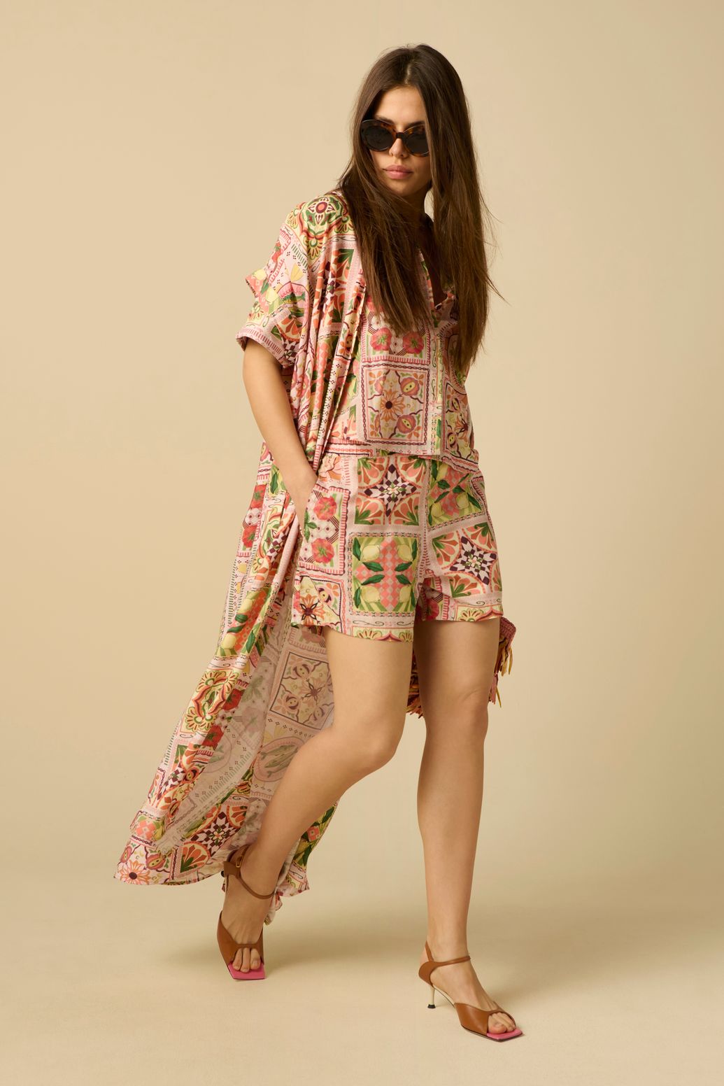 Short en popeline avec imprimé - multicolore