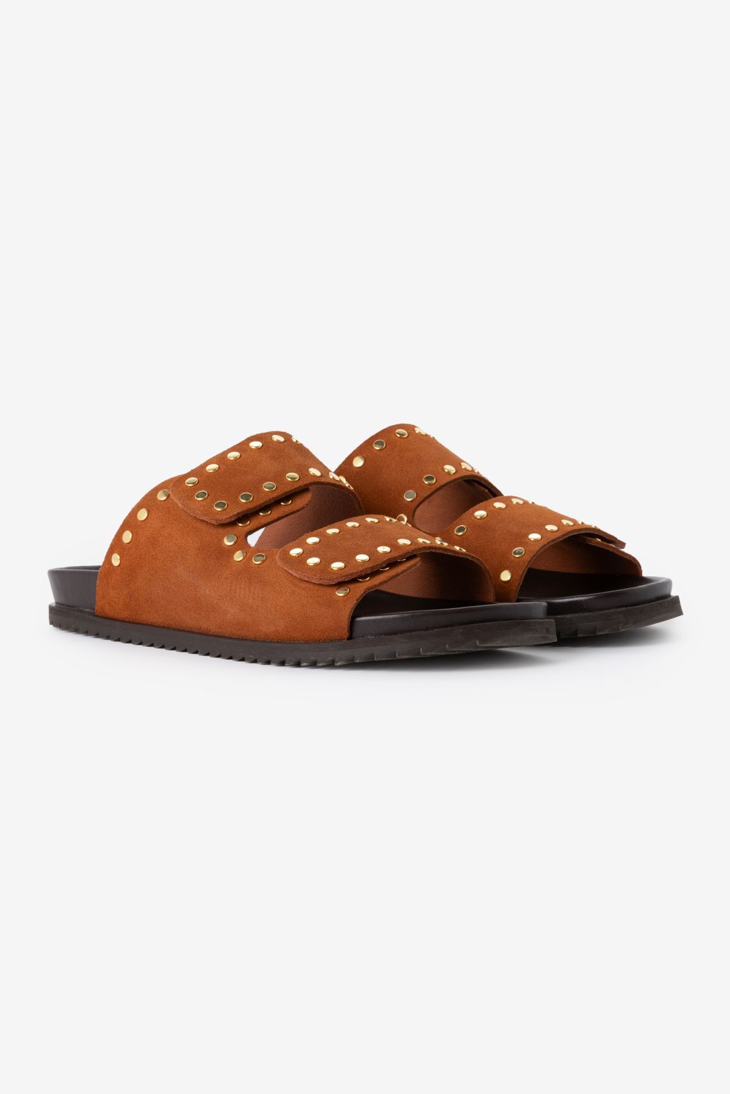 Sandales en cuir avec clous - marron