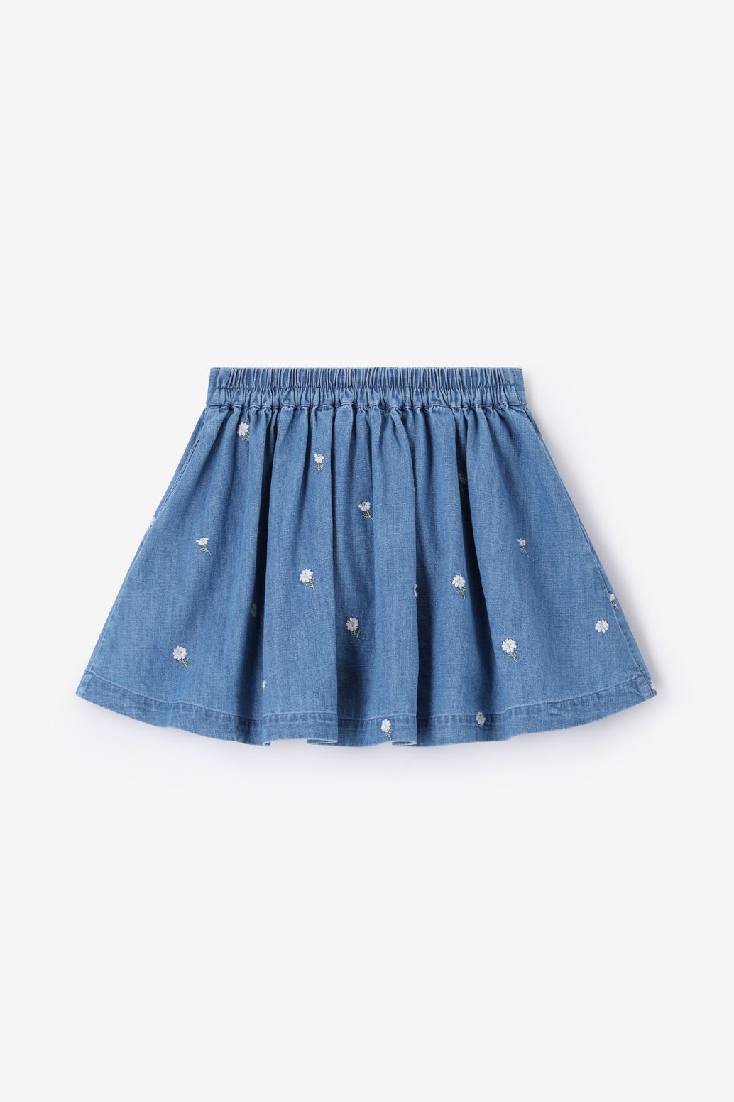 Blauwe denim rok met embroidery