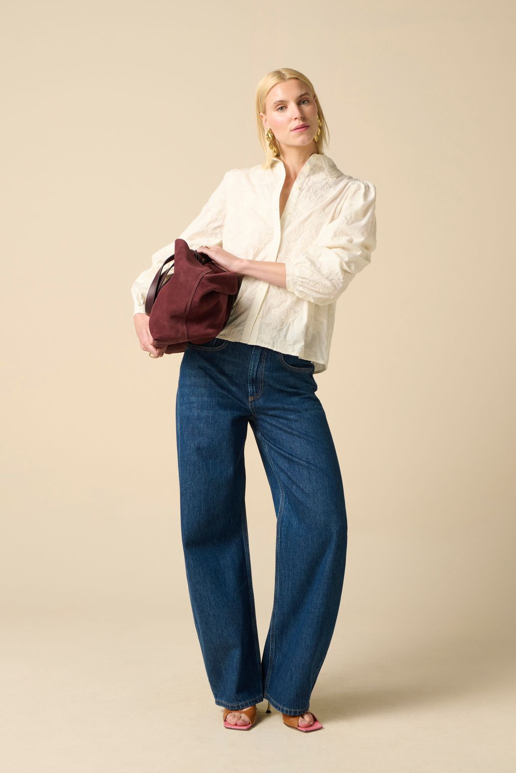 Donkerblauwe high waist barrel jeans