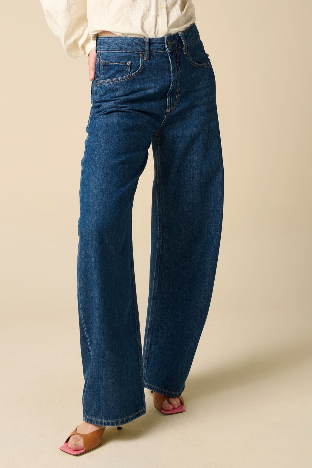 Donkerblauwe high waist barrel jeans