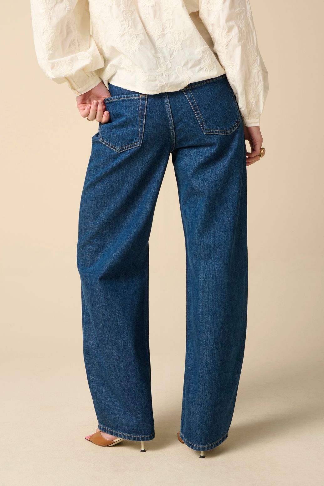 Donkerblauwe high waist barrel jeans
