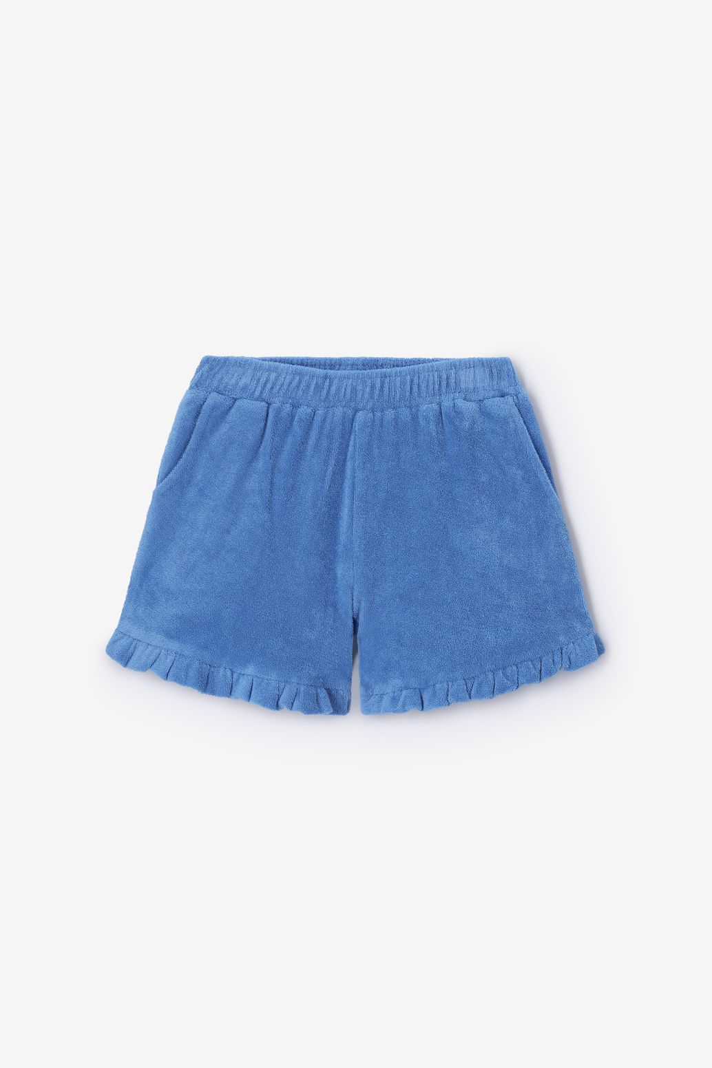 Blauwe badstof short met ruffles