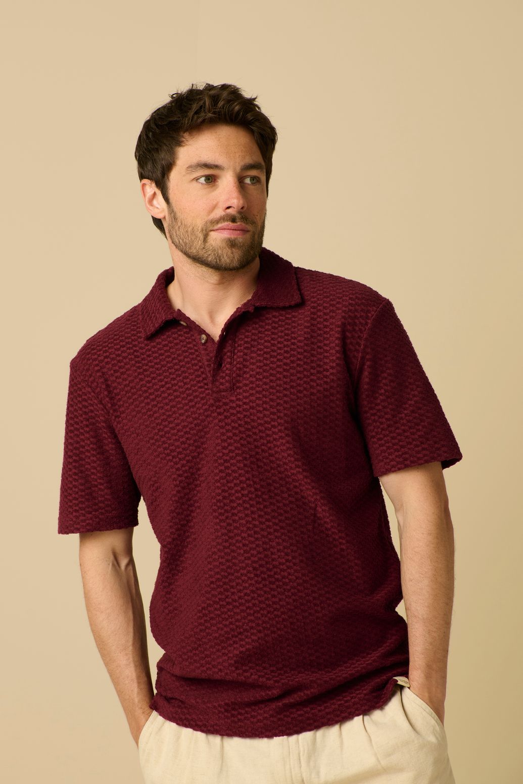 Donkerrode badstof polo