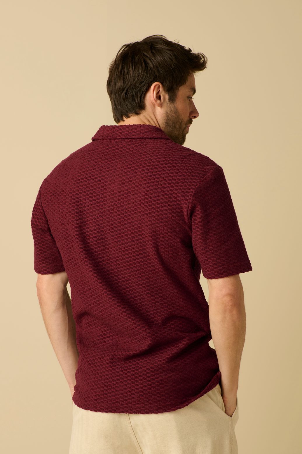 Donkerrode badstof polo