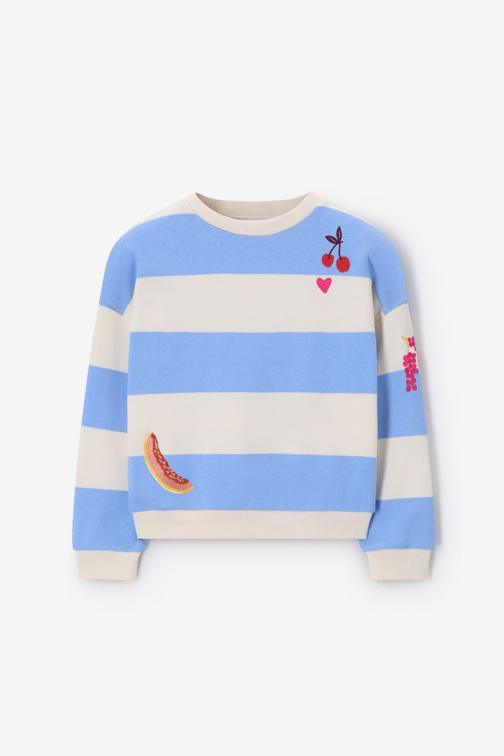 Sweat rayé avec broderies - bleu