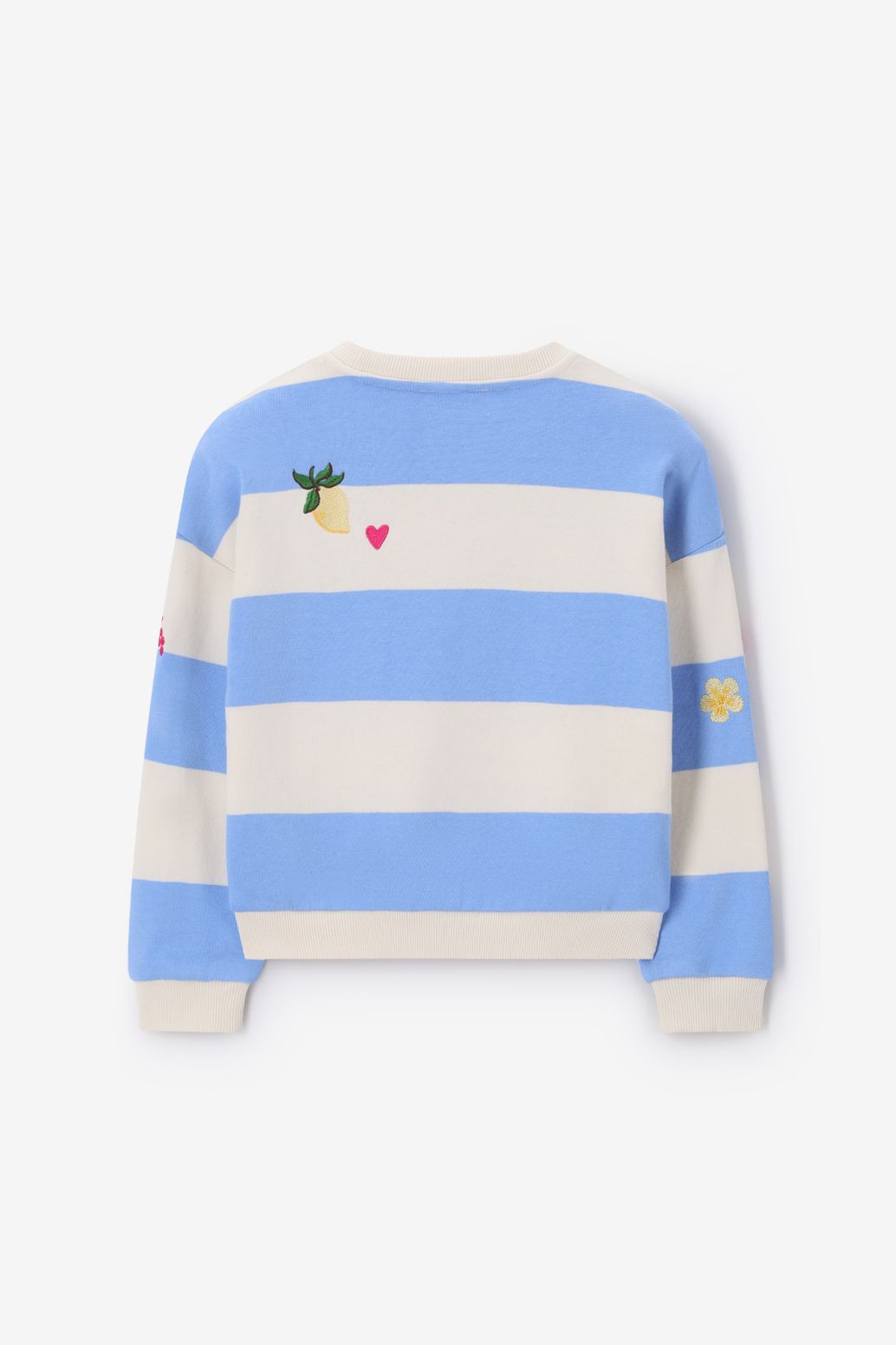 Sweat rayé avec broderies - bleu